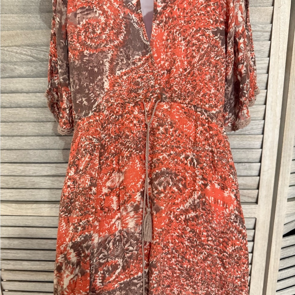 Free People Red and Brown Long Sleeve Dress